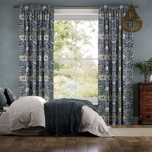 William Morris Honeysuckle and Tulip Velvet Grey Blue Curtains thumbnail image