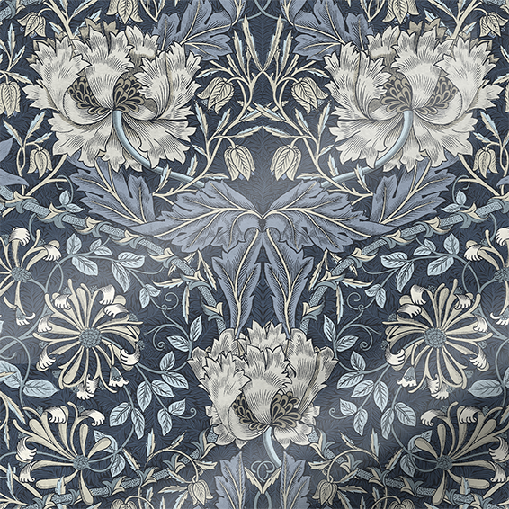 William Morris Honeysuckle and Tulip Velvet Grey Blue Curtains