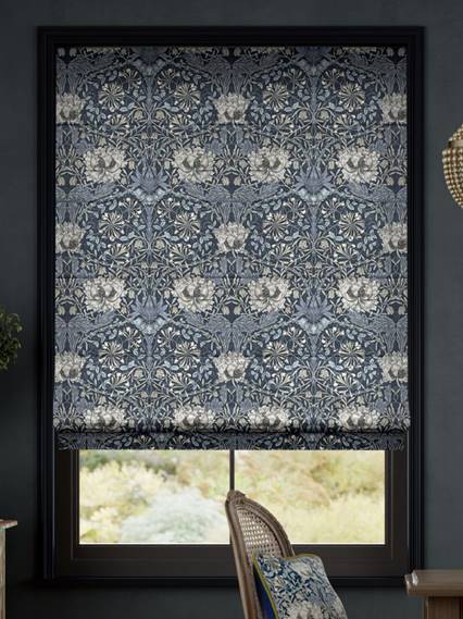 Electric William Morris Honeysuckle and Tulip Velvet Grey Blue Roman Blind thumbnail image