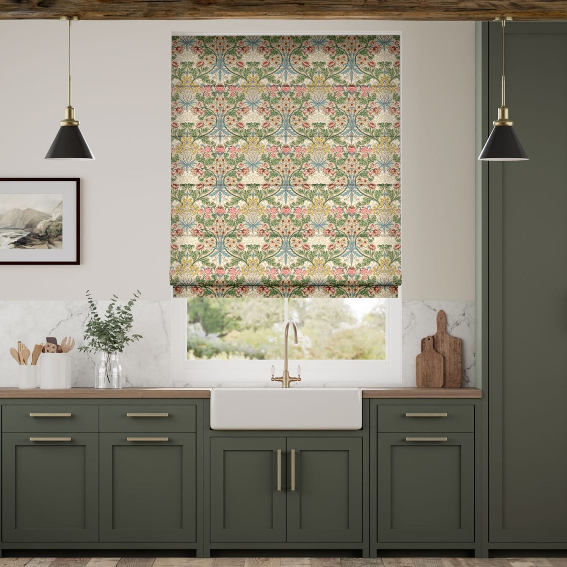 William Morris Hyacinth Natural Roman Blind