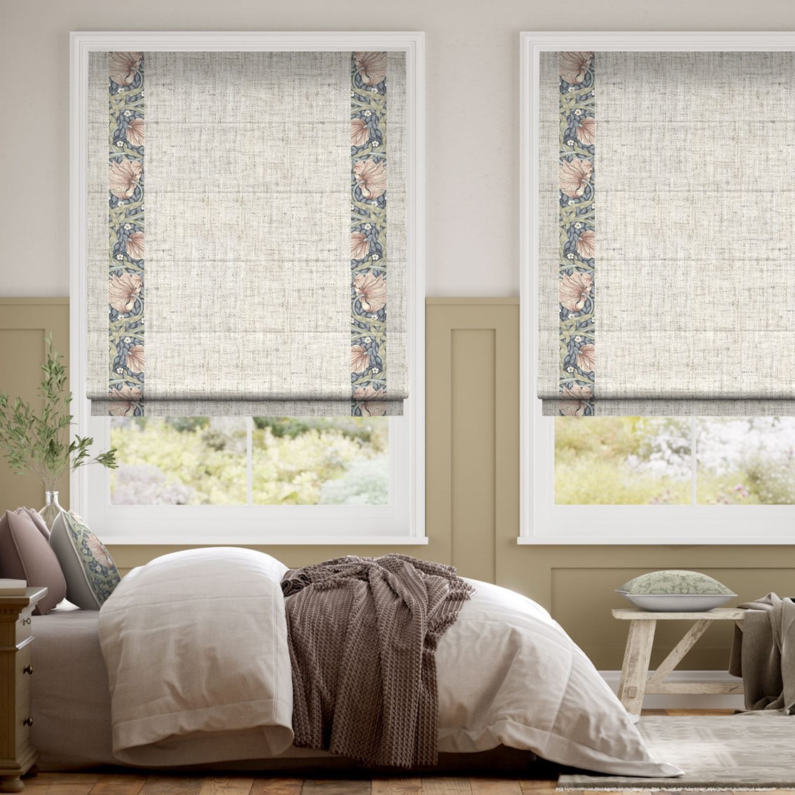 William Morris Pimpernel Blush & Bijou Linen Oatmeal Roman Blind