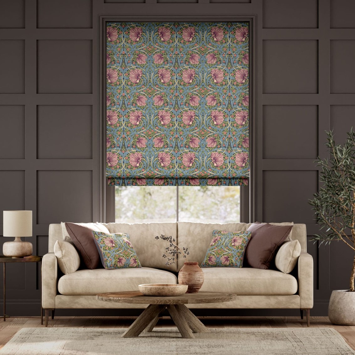 William Morris Pimpernel Elderberry  Roman Blind