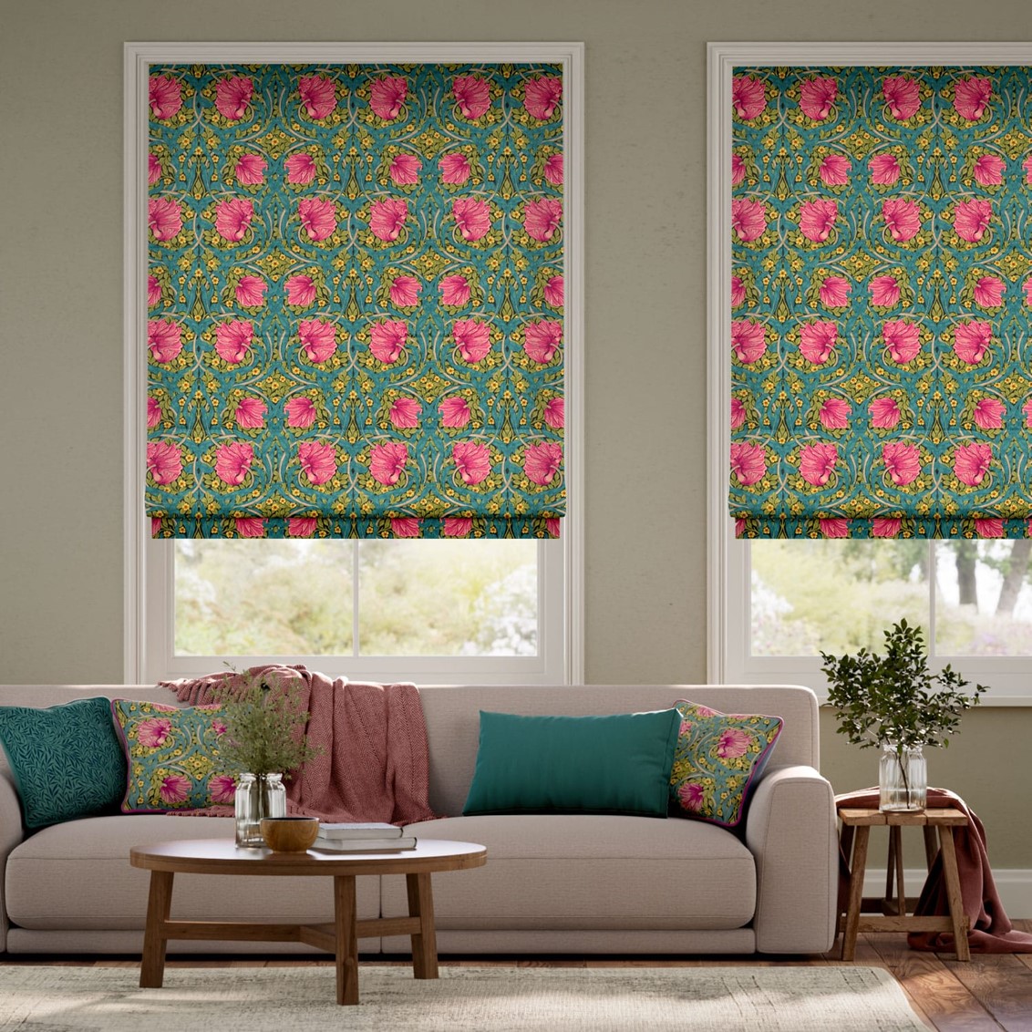 William Morris Pimpernel Magenta  Roman Blind