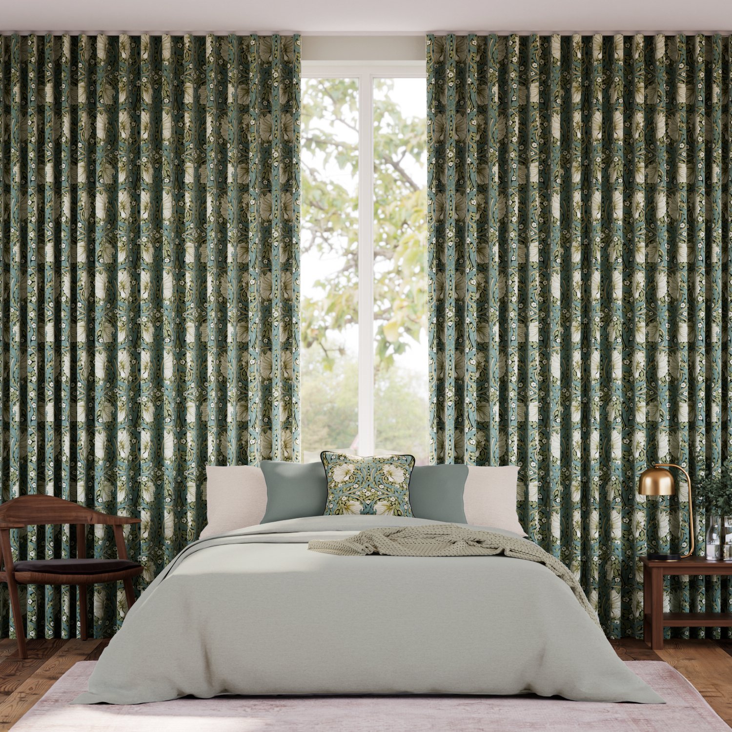 William Morris Pimpernel Sage Curtains