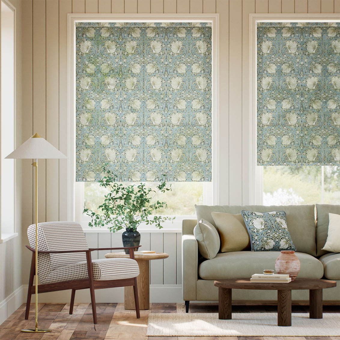 William Morris Pimpernel Voile Sage Roller Blind