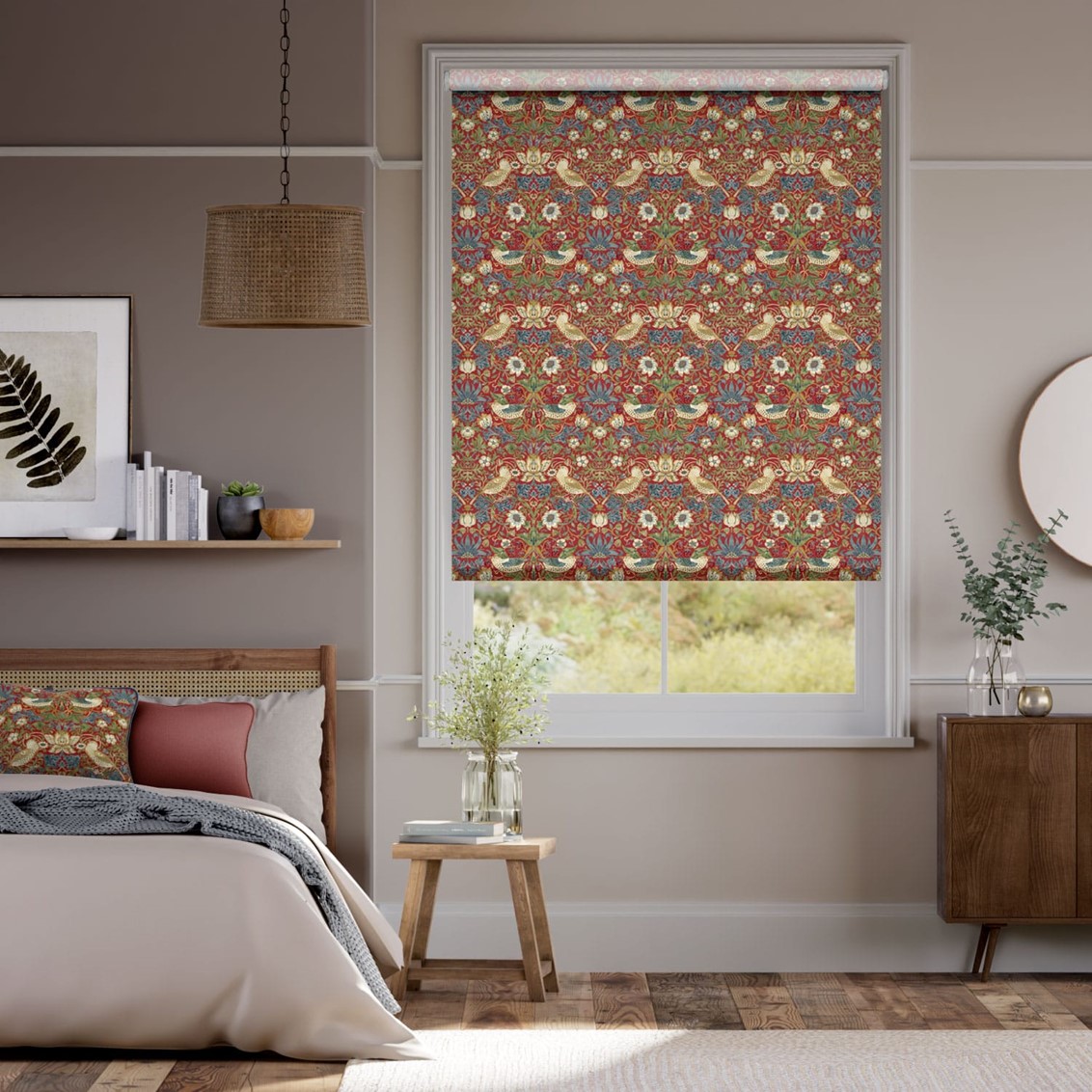 William Morris Strawberry Thief Harissa Red Roller Blind