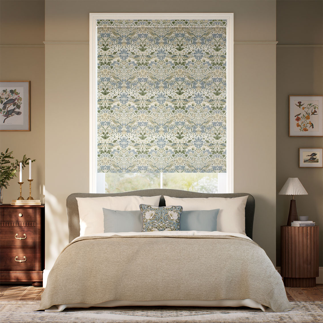 William Morris Strawberry Thief Jacquard Glacier Roller Blind