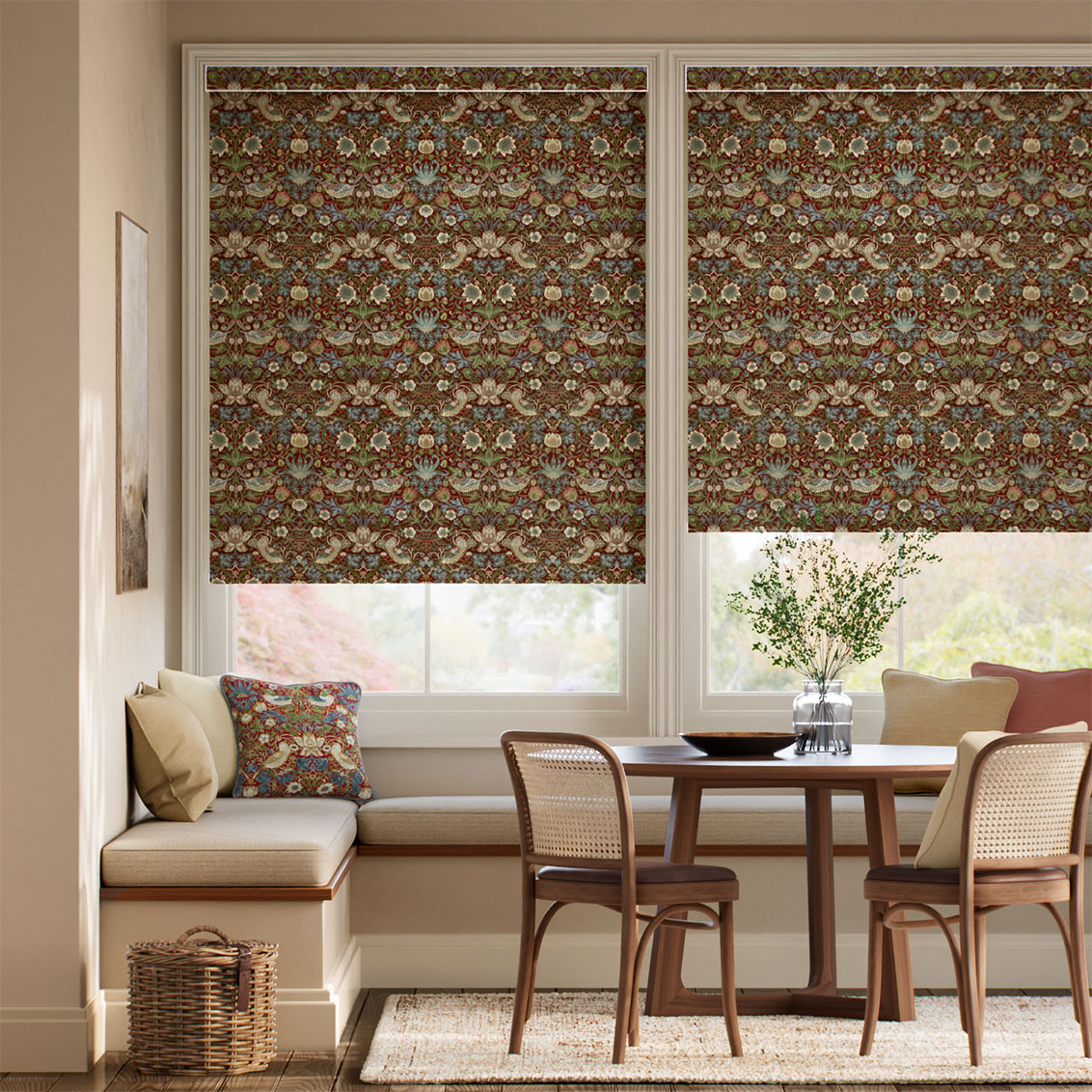 William Morris Strawberry Thief Jacquard Merlot Roller Blind