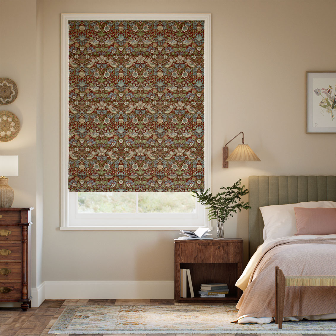 William Morris Strawberry Thief Jacquard Merlot Roman Blind