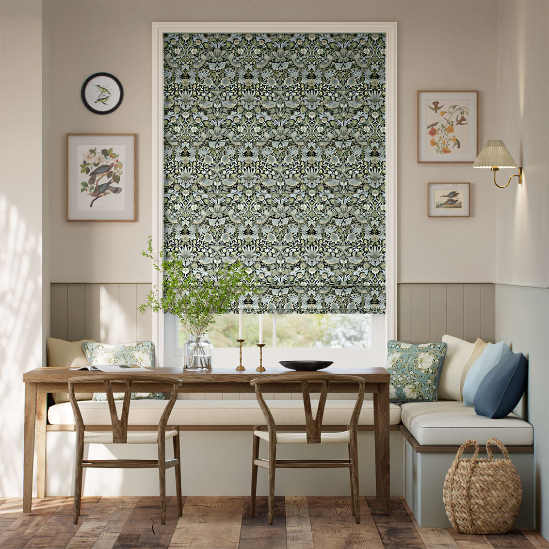 William Morris Strawberry Thief Jacquard Midnight Roman Blind