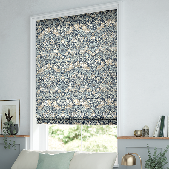 William Morris Strawberry Thief Tawny Blue Roman Blind