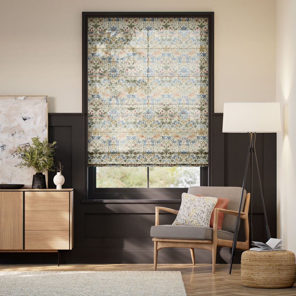 William Morris Strawberry Thief Voile Natural Roman Blind