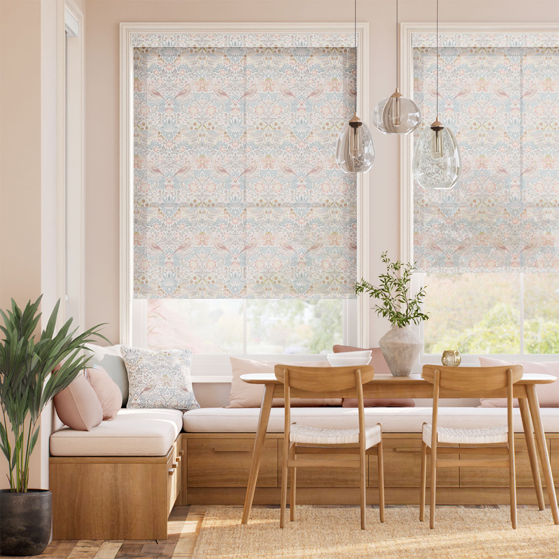 William Morris Strawberry Thief Voile Rose Chalk Roller Blind