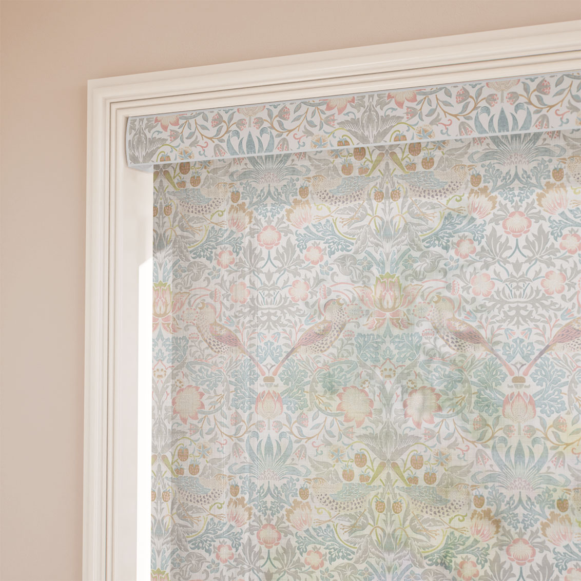 William Morris Strawberry Thief Voile Rose Chalk Roller Blind