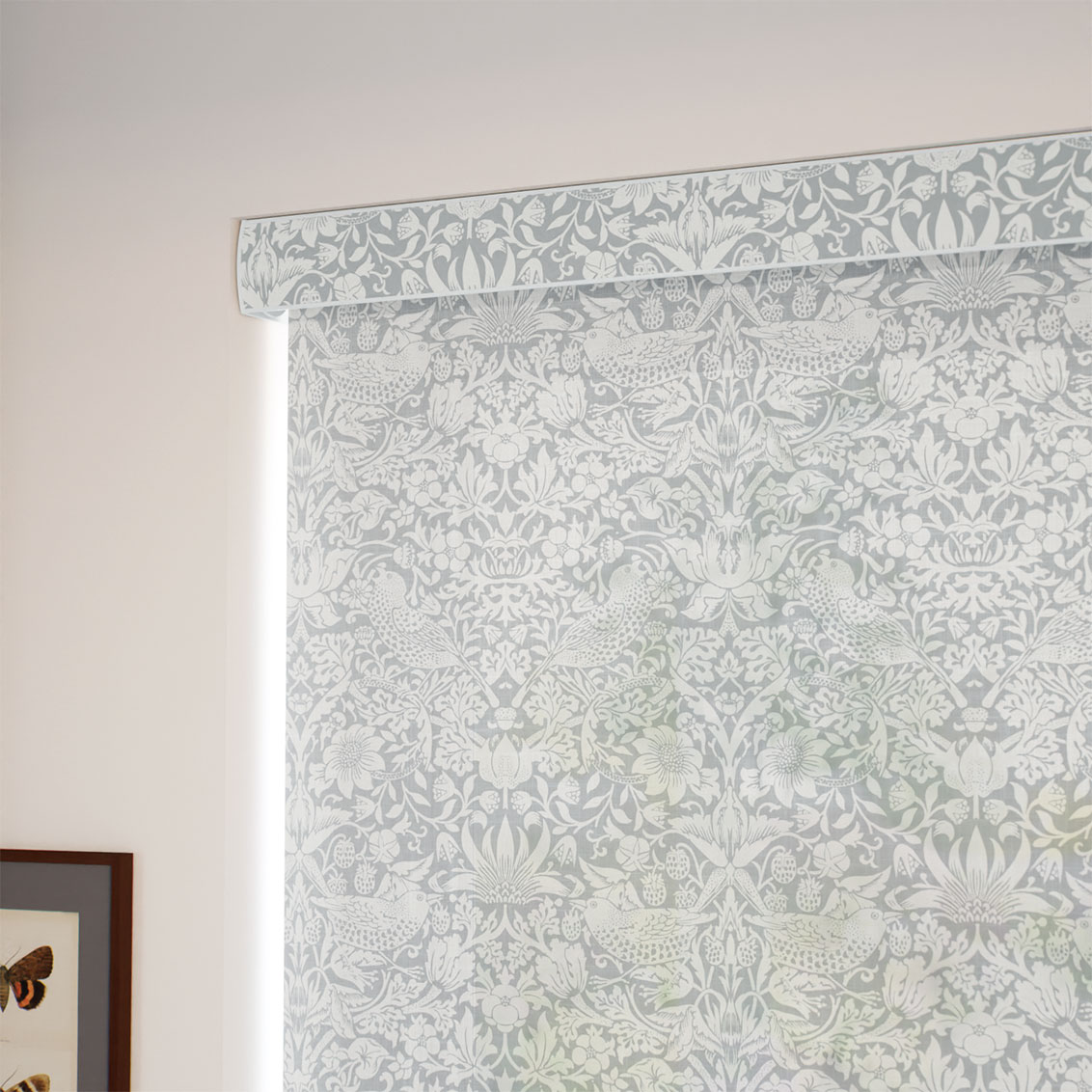 William Morris Strawberry Thief Voile Silver Grey Roller Blind