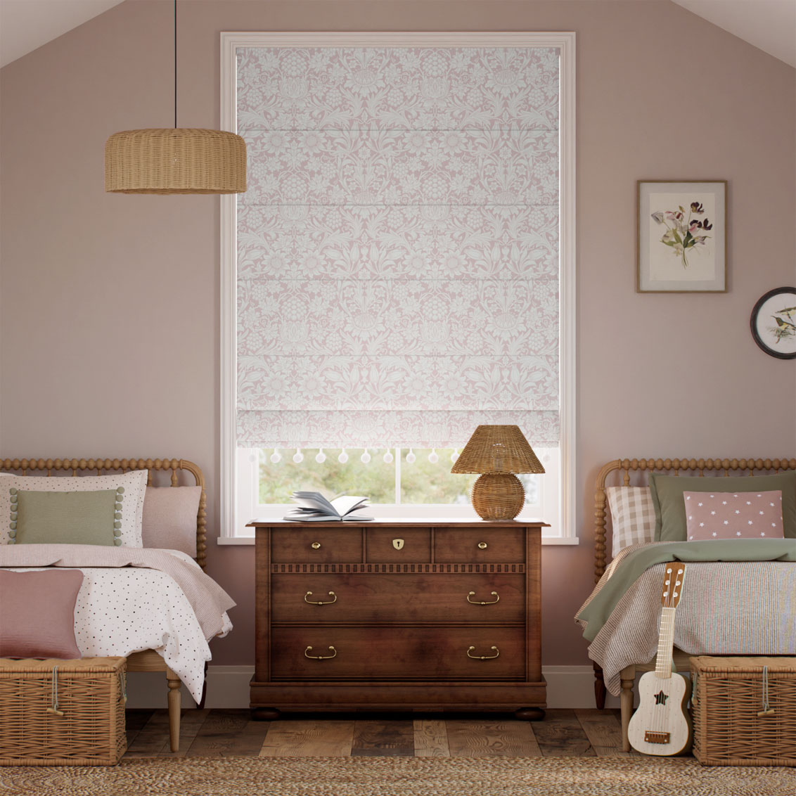 William Morris Sunflower Soft Pink & Chalk Roman Blind