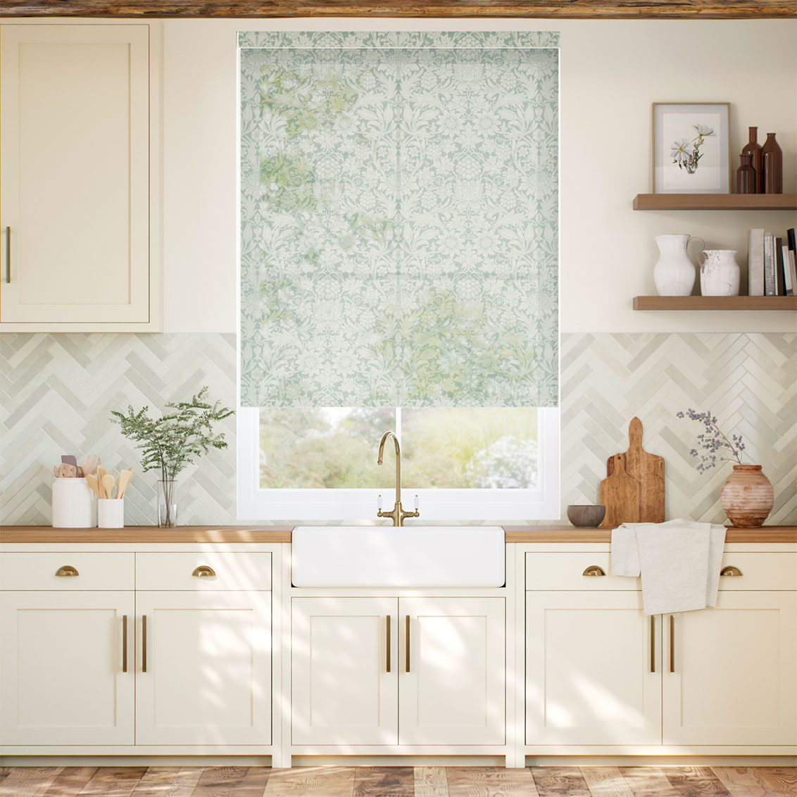 William Morris Sunflower Voile Soft Green Roller Blind