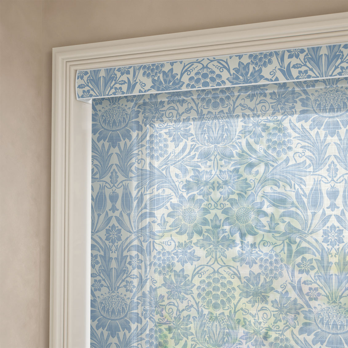 William Morris Sunflower Voile Vintage Blue Roller Blind