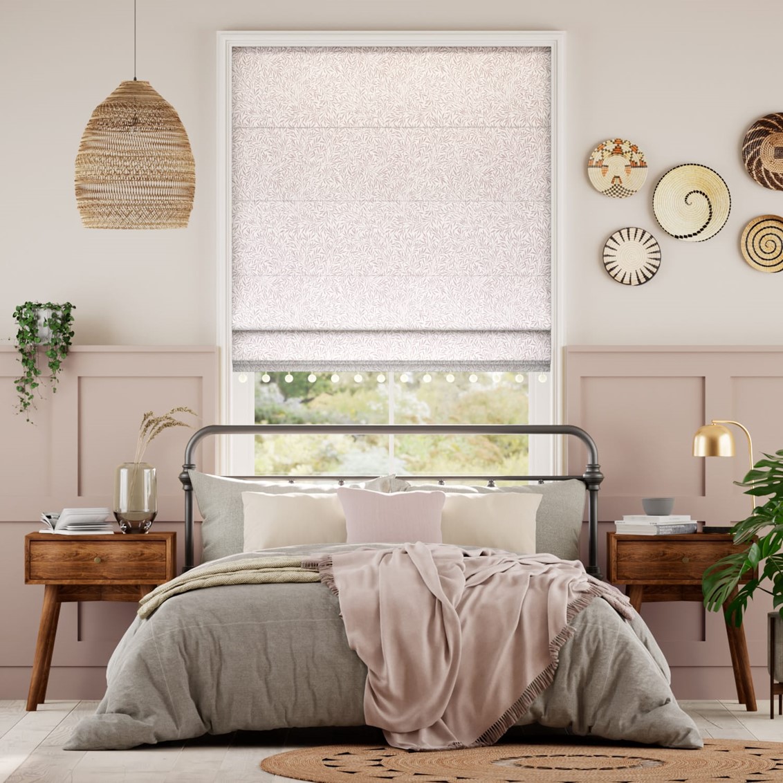 William Morris Willow Blush & Chalk Trimmed Roman Blind