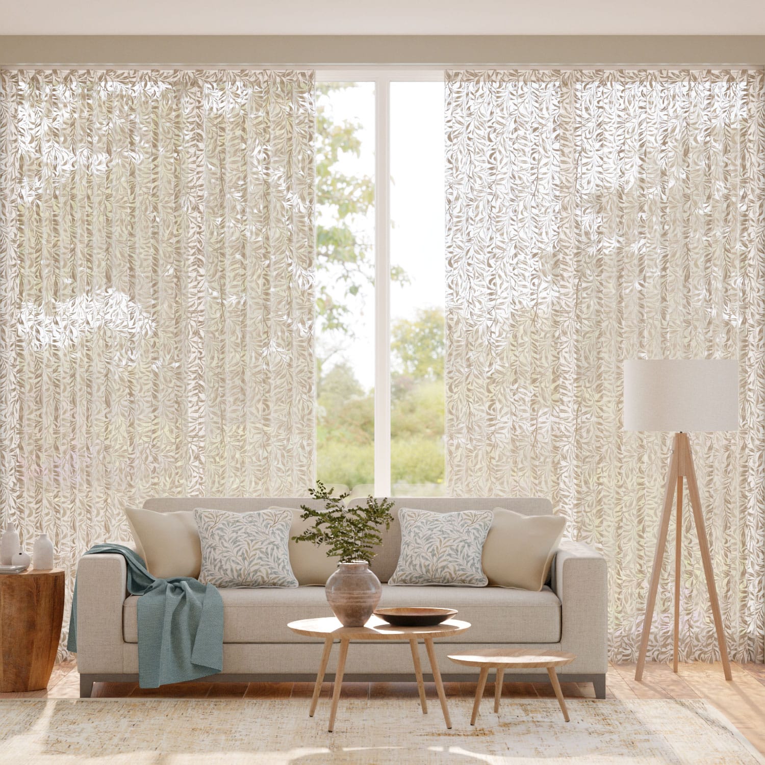 William Morris Willow Bough Voile Linen Curtains