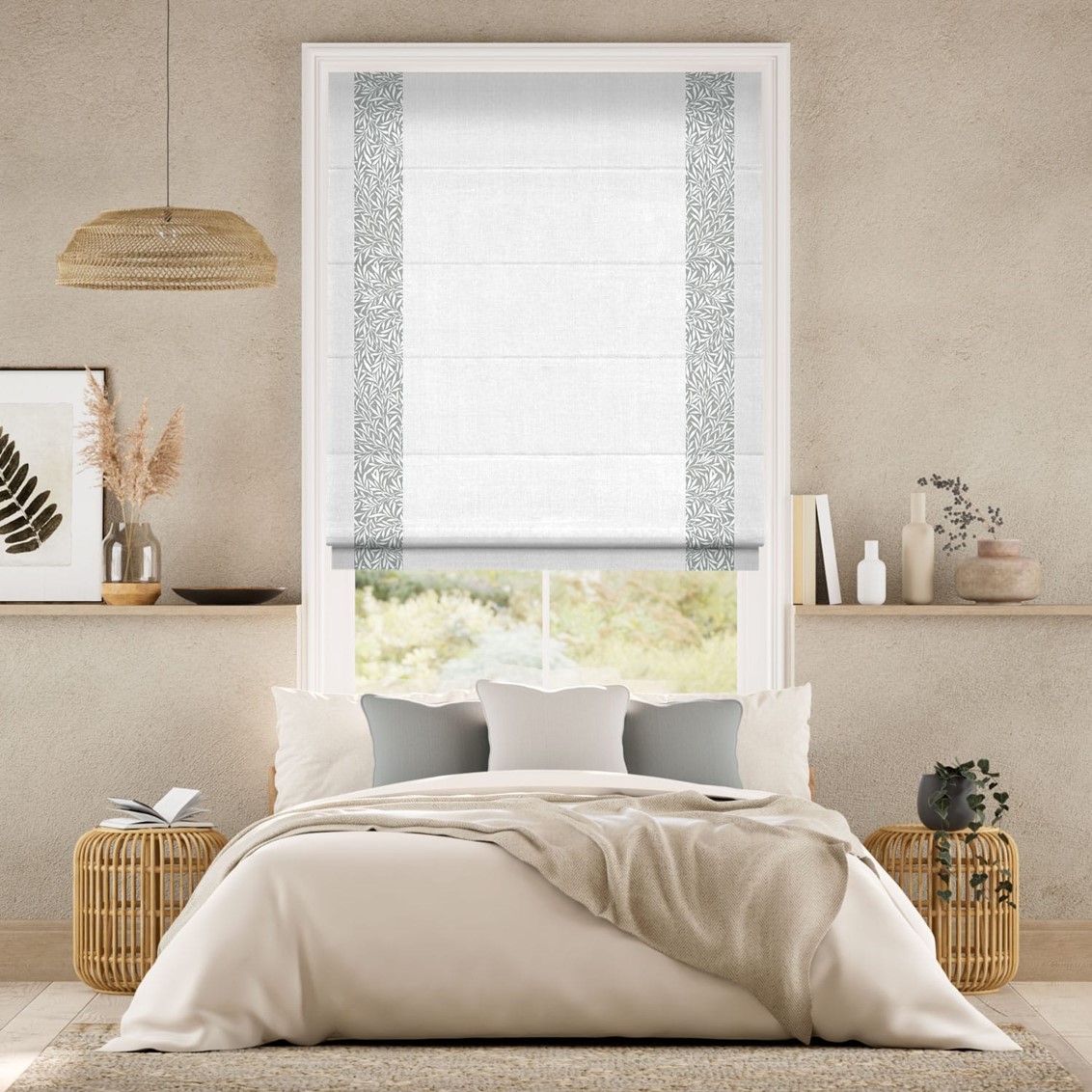 William Morris Willow Steeple Grey & Bijou Linen White Roman Blind