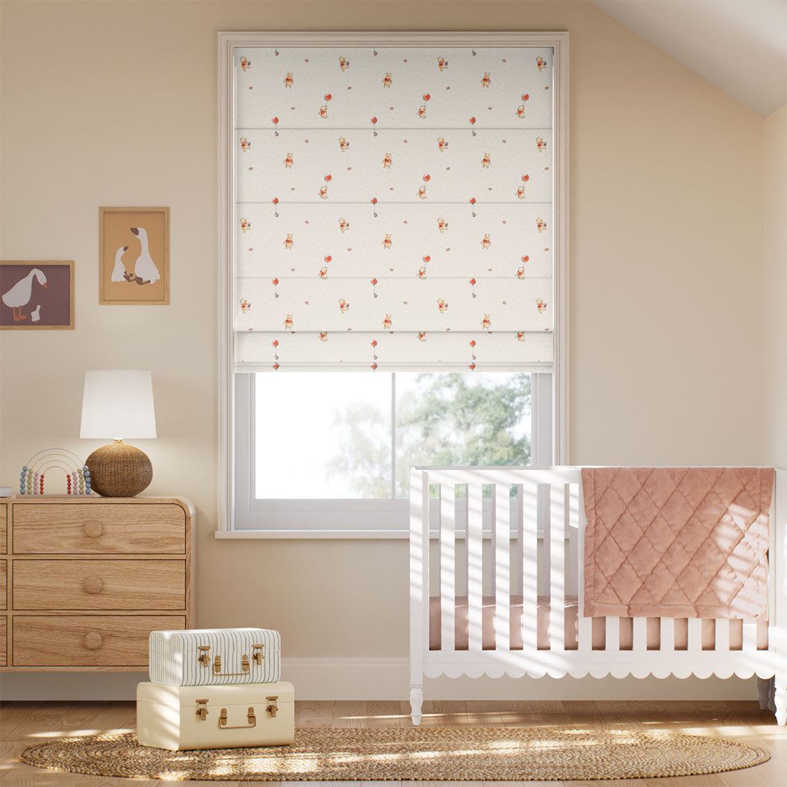 Winnie the Pooh's Hunny Daydream Buttermilk Roman Blind