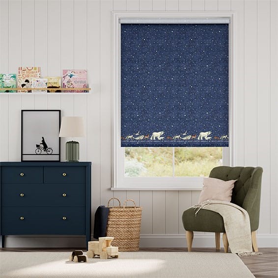 Winter Animals at Night Blue Roller Blind