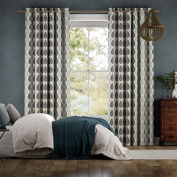 Winter Leaf Linen Gentle Blue Curtains