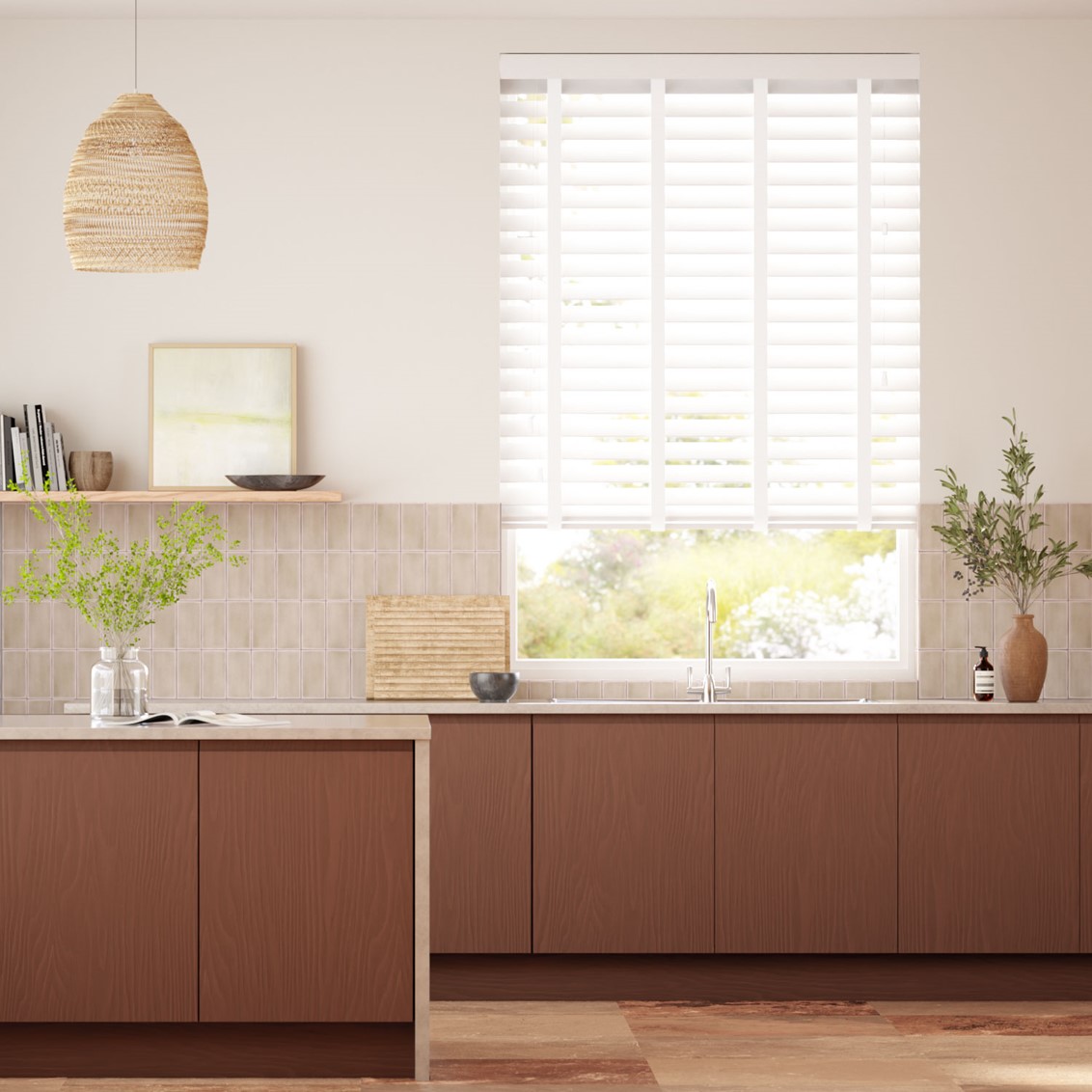 Brilliant White & Fresh White Faux Wood Blind - 64mm Slat