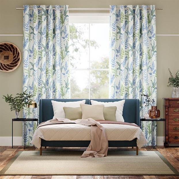 Woodland Fern Blue & Green Curtains thumbnail image