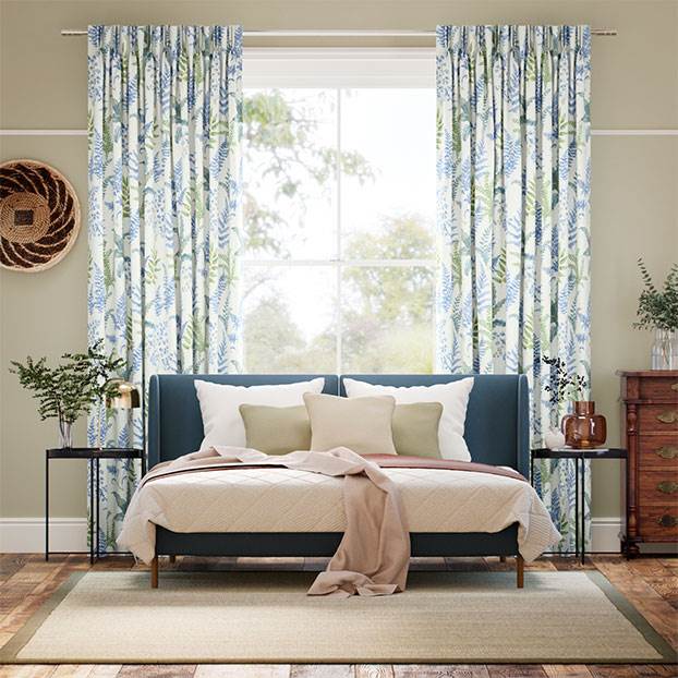 Woodland Fern Blue & Green Curtains thumbnail image
