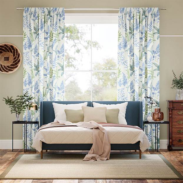 Woodland Fern Blue & Green Curtains thumbnail image
