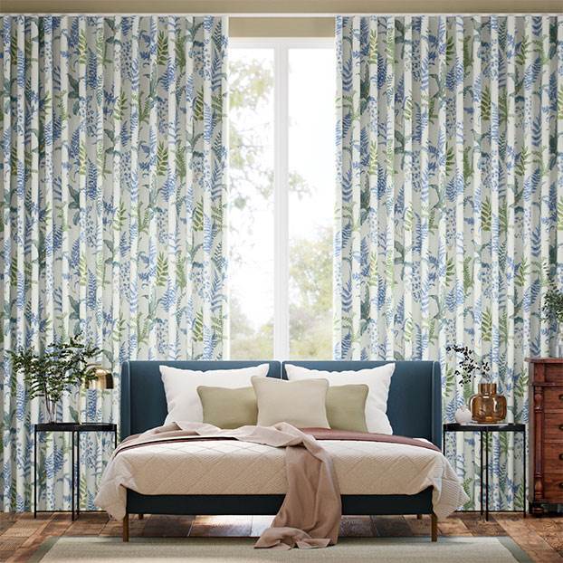 Woodland Fern Blue & Green Curtains thumbnail image