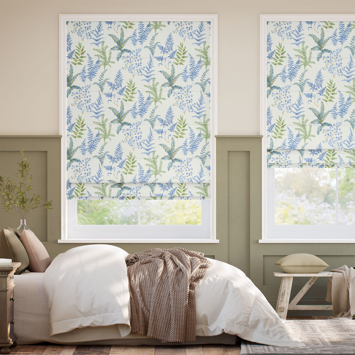 Woodland Fern Blue & Green Roman Blind