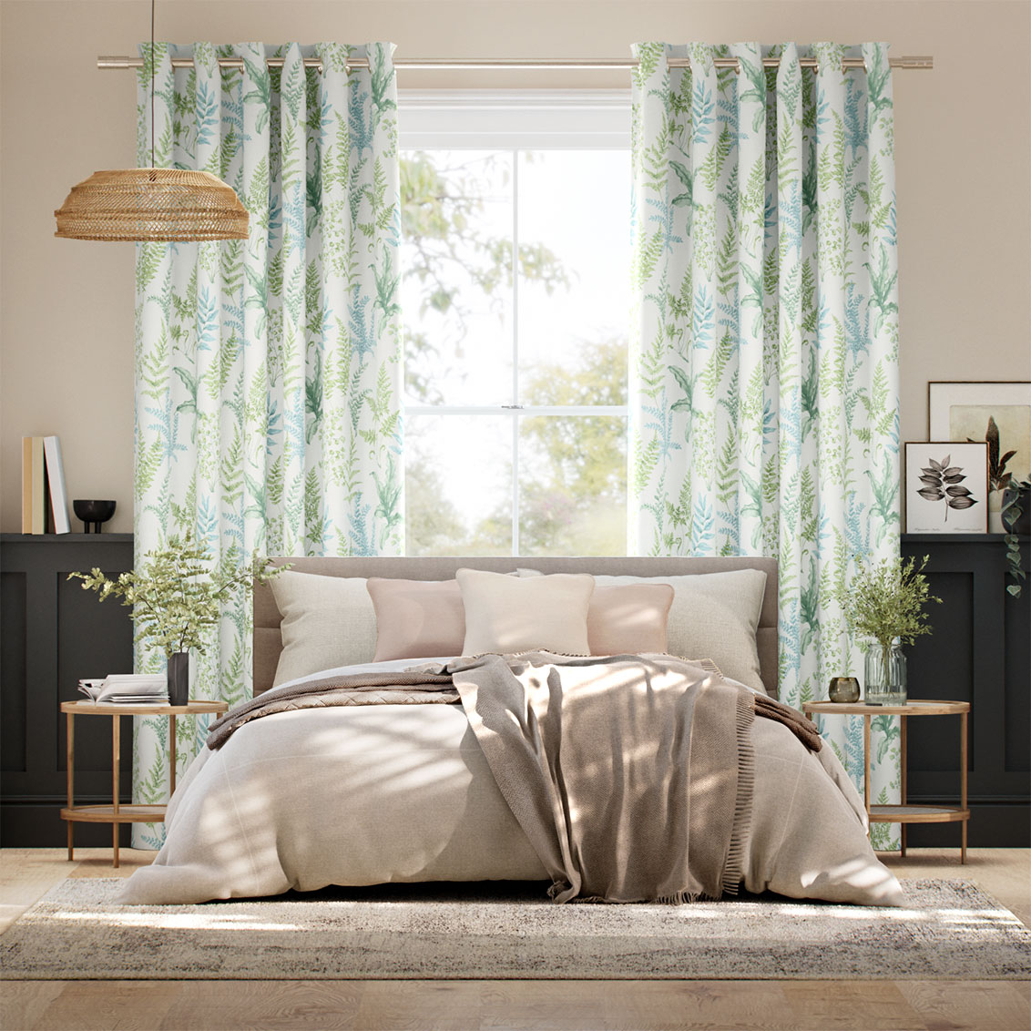 Woodland Fern Green & Aqua Curtains