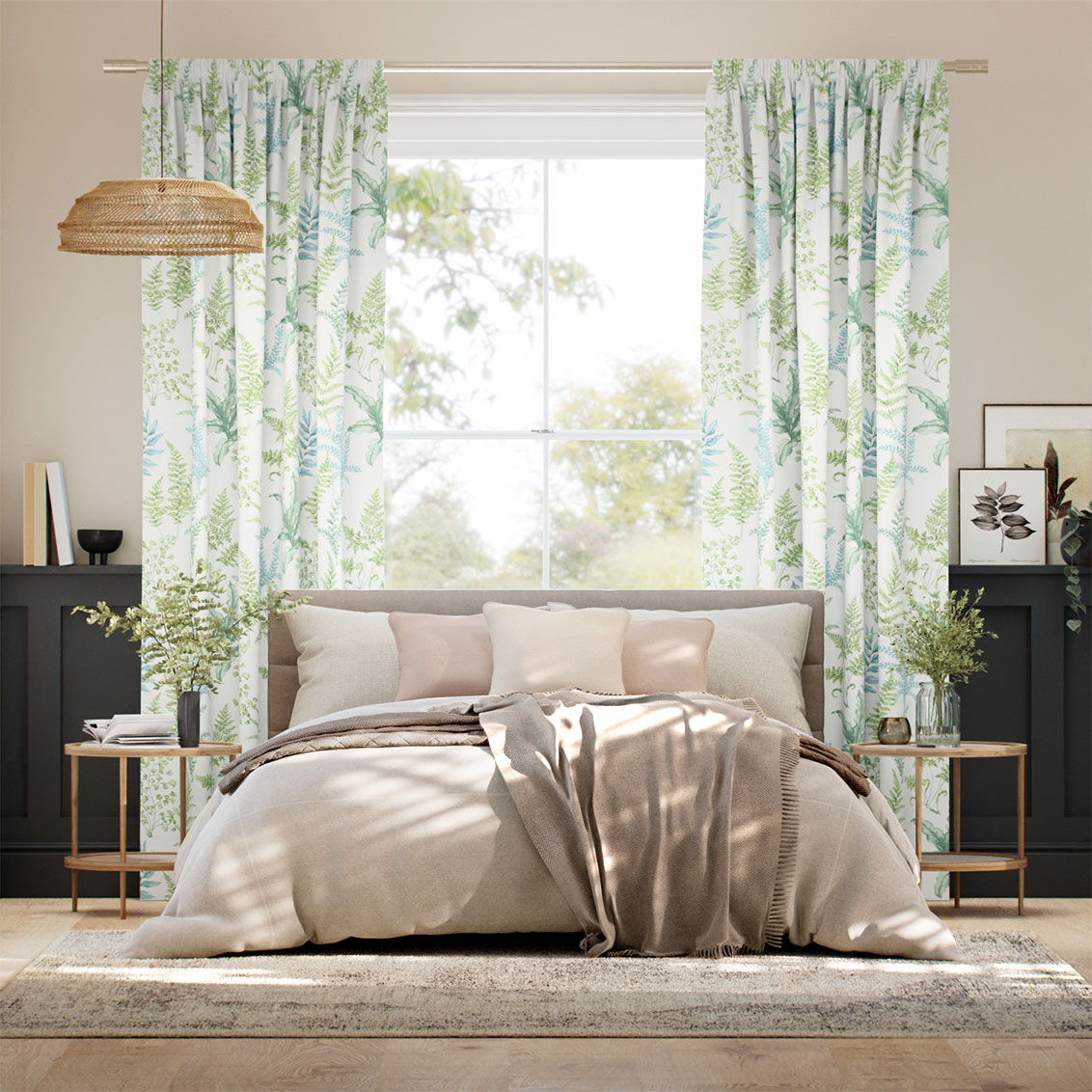 Woodland Fern Green & Aqua Curtains