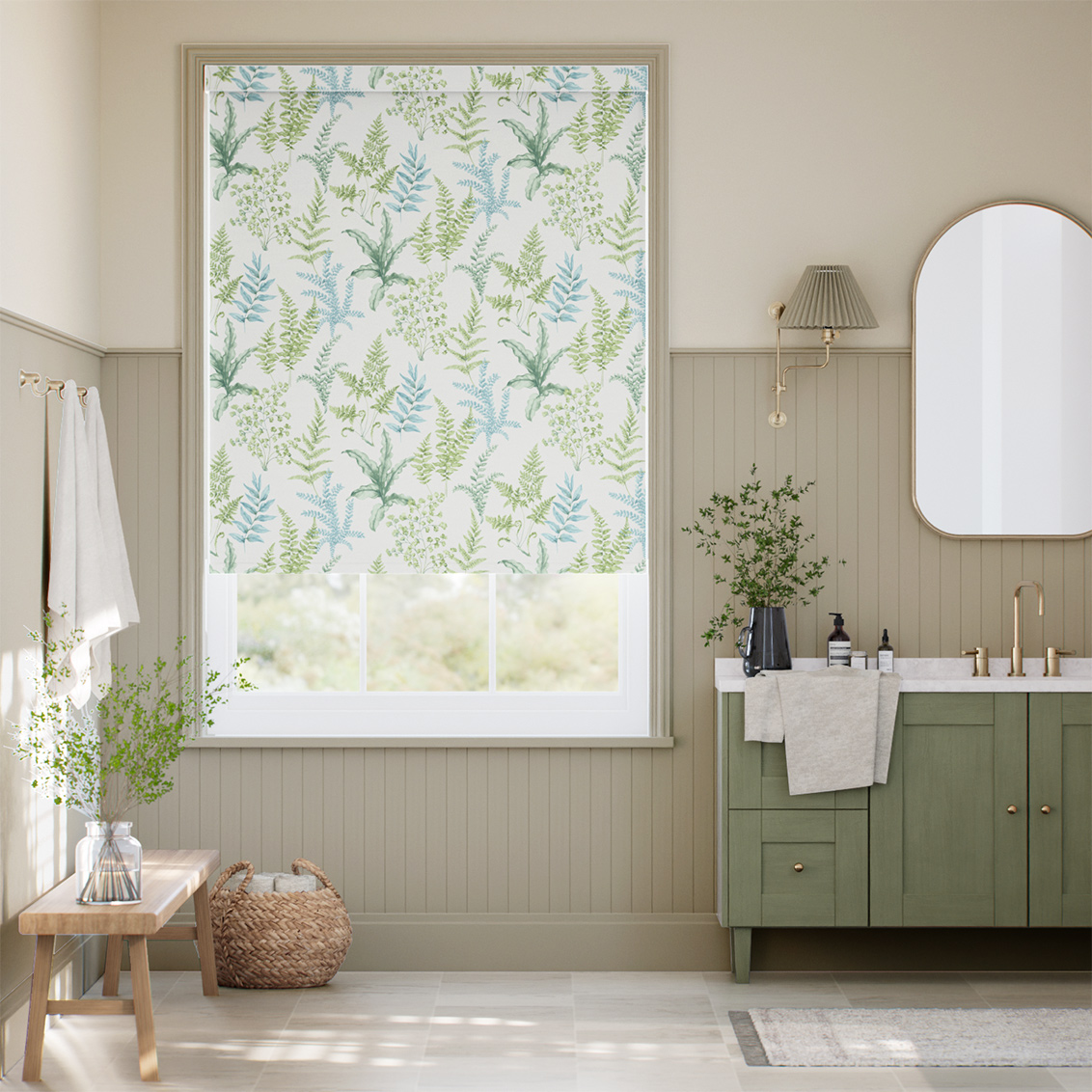 Woodland Fern Green & Aqua Roller Blind