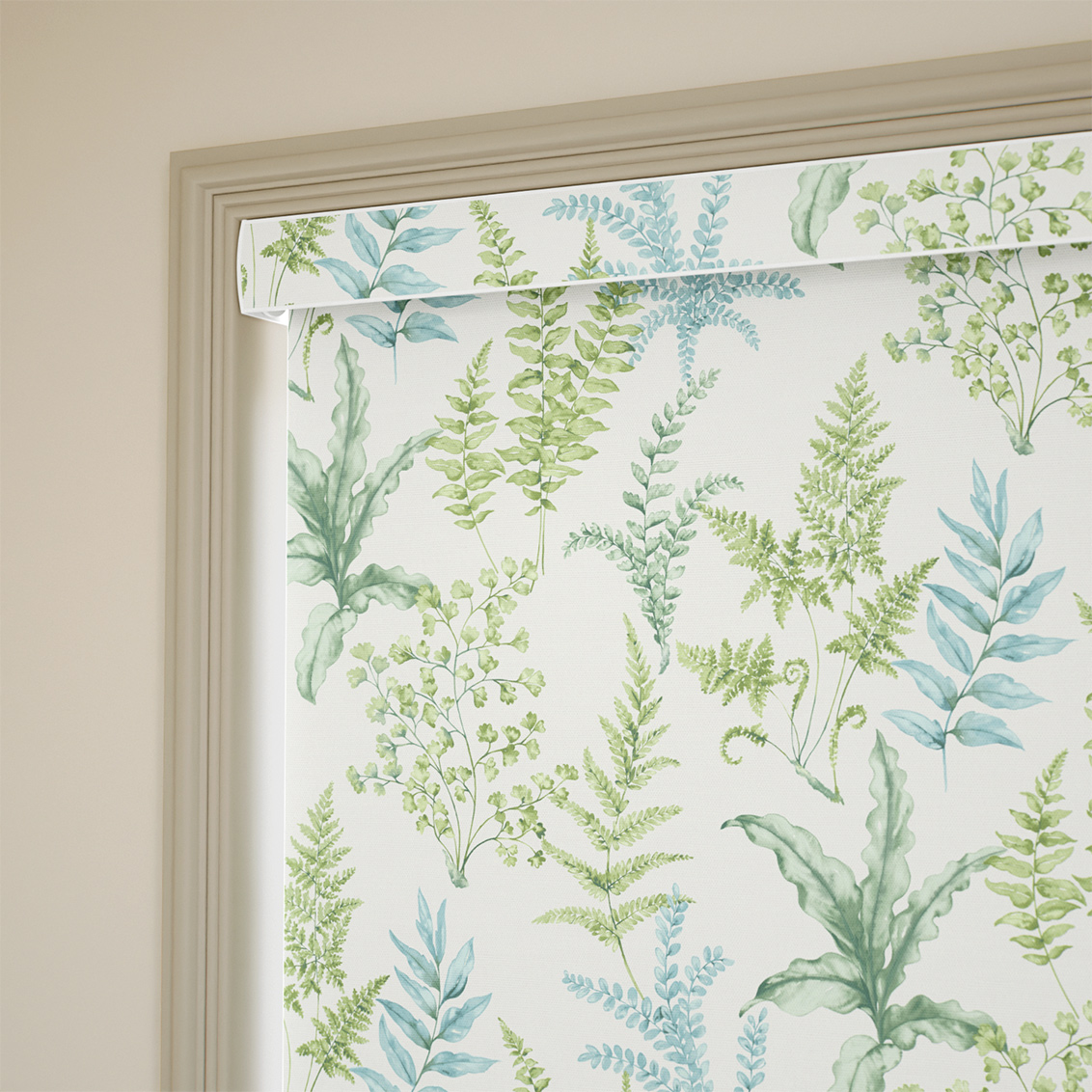 Woodland Fern Green & Aqua Roller Blind