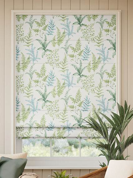 Woodland Fern Green & Aqua Roman Blind thumbnail image