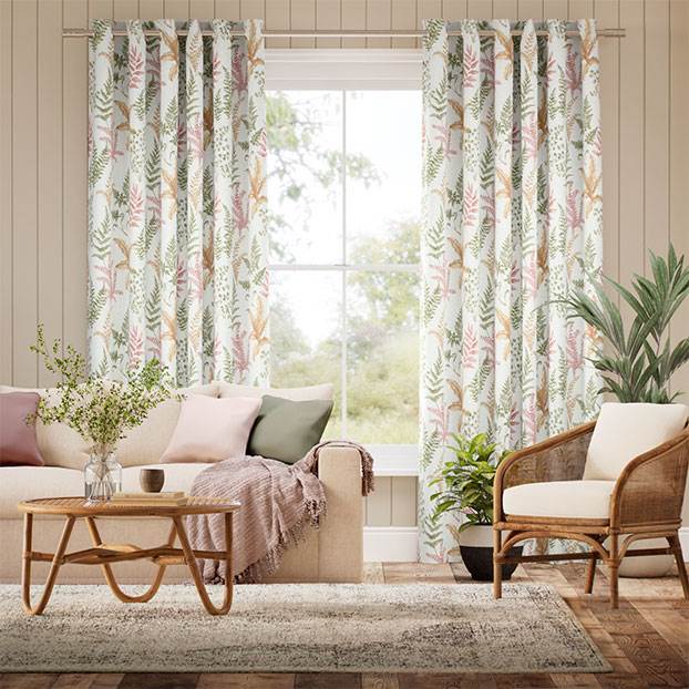 Woodland Fern Green & Blush Curtains thumbnail image