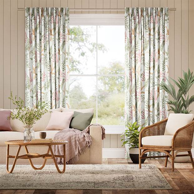 Woodland Fern Green & Blush Curtains thumbnail image