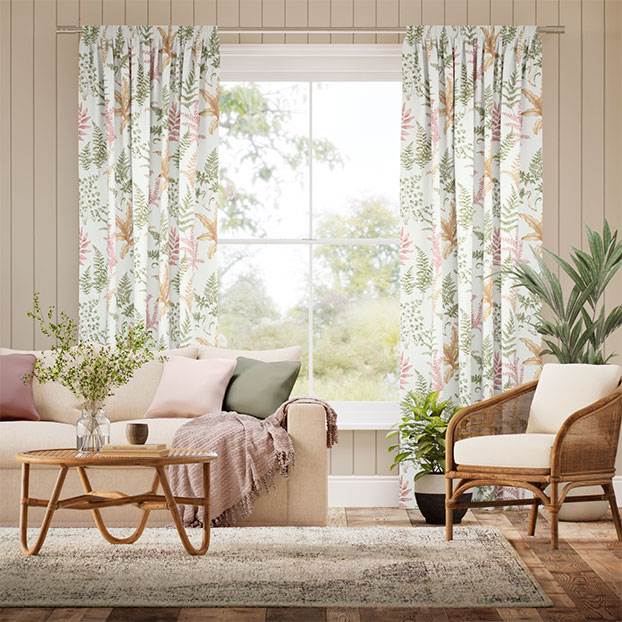 Woodland Fern Green & Blush Curtains thumbnail image