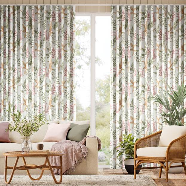 Woodland Fern Green & Blush Curtains thumbnail image