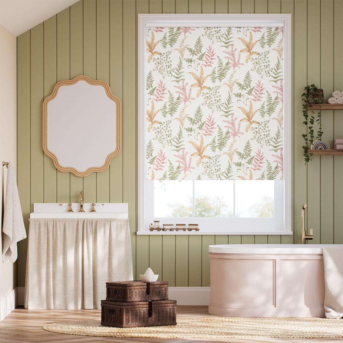 Woodland Fern Green & Blush Roller Blind