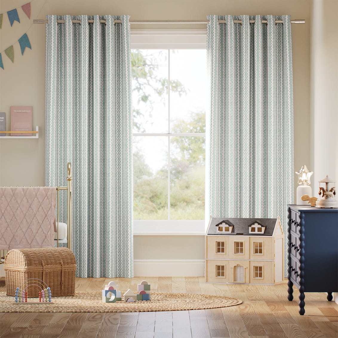 Zig Zag Aqua & Blush Curtains