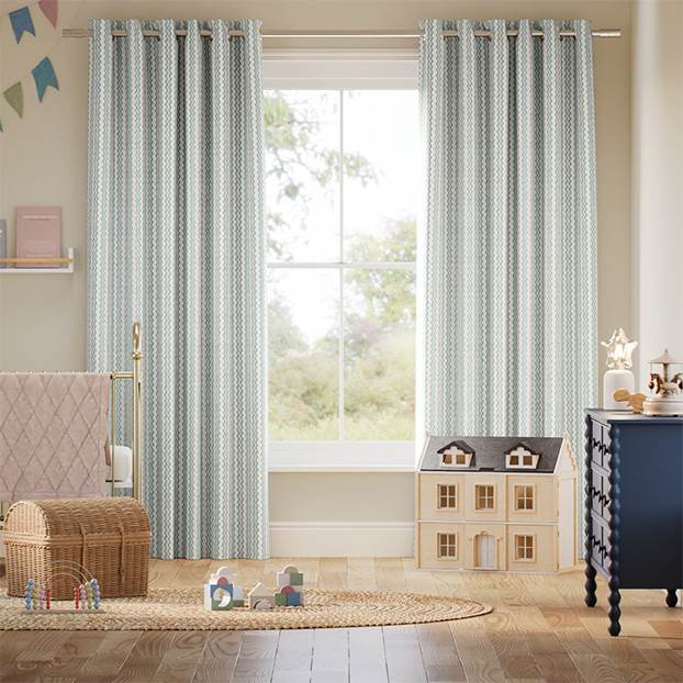 Zig Zag Aqua & Blush Curtains thumbnail image