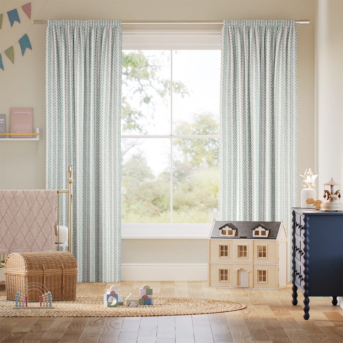 Zig Zag Aqua & Blush Curtains