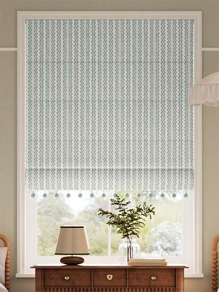 Zig Zag Pom-Pom Aqua & Blush Roman Blind thumbnail image