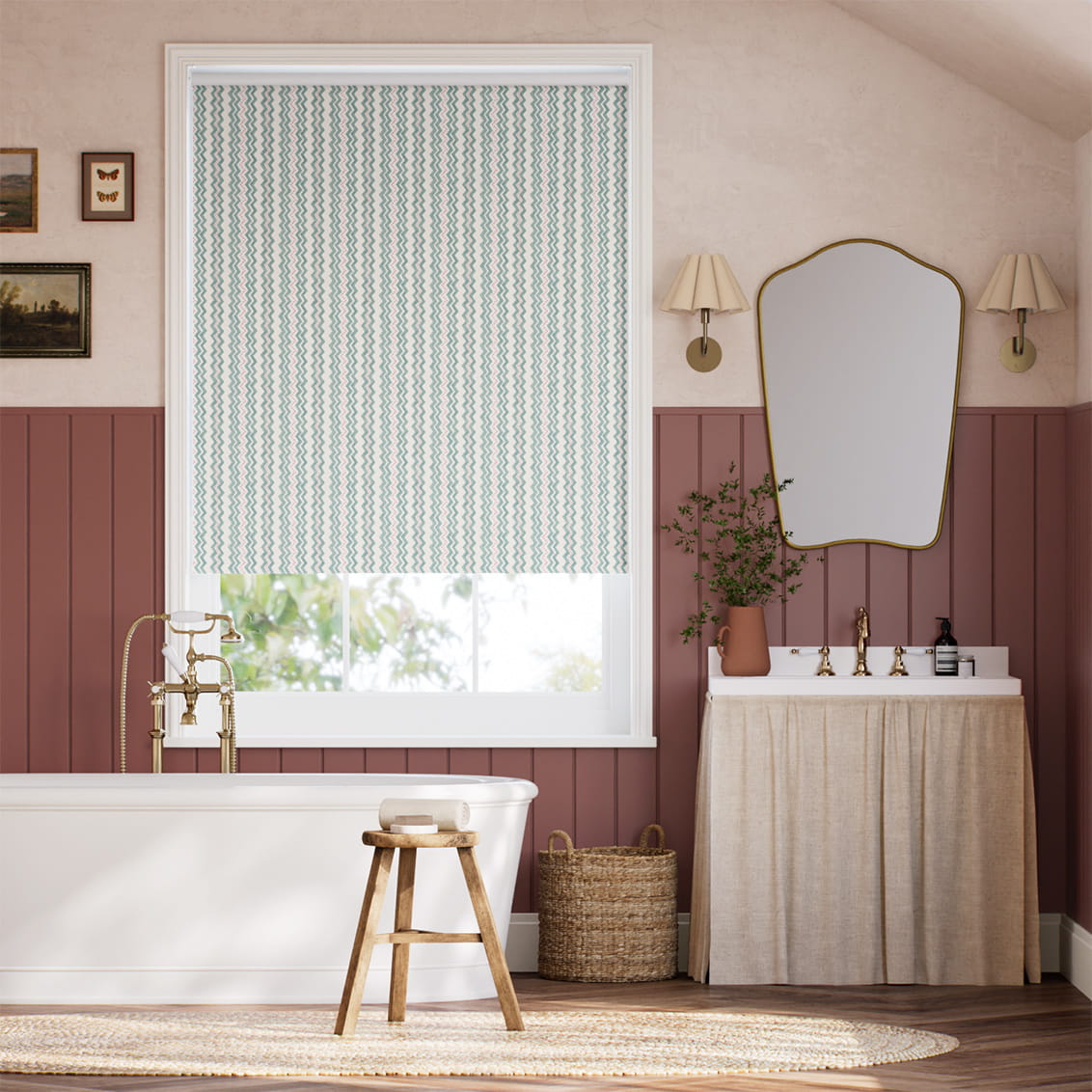 Zig Zag Aqua & Blush Roller Blind