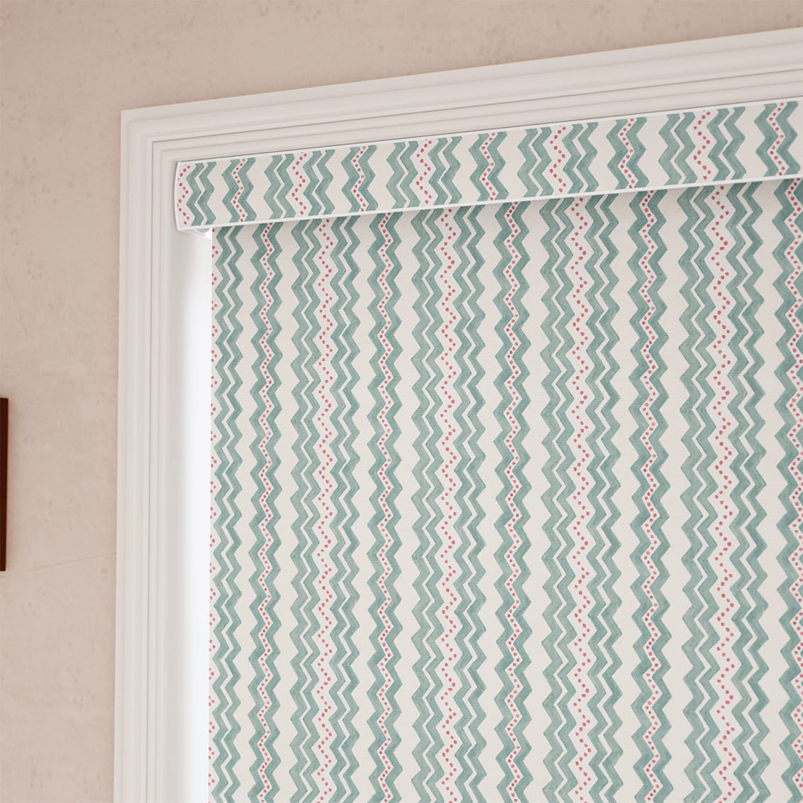 Zig Zag Aqua & Blush Roller Blind